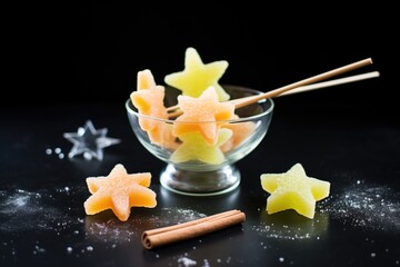 Wall Mural - clear gummy stars with sparkling sugar on black