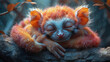 printed illustration of a cute baby slow lorises sleeping
