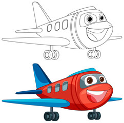 Poster - Colorful and outlined cartoon airplanes smiling.