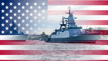 U.S. Warship On Flag Background