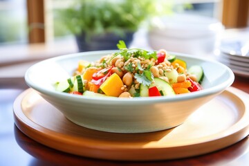 Wall Mural - bowl of butternut squash salad, chickpeas, red peppers, cucumbers