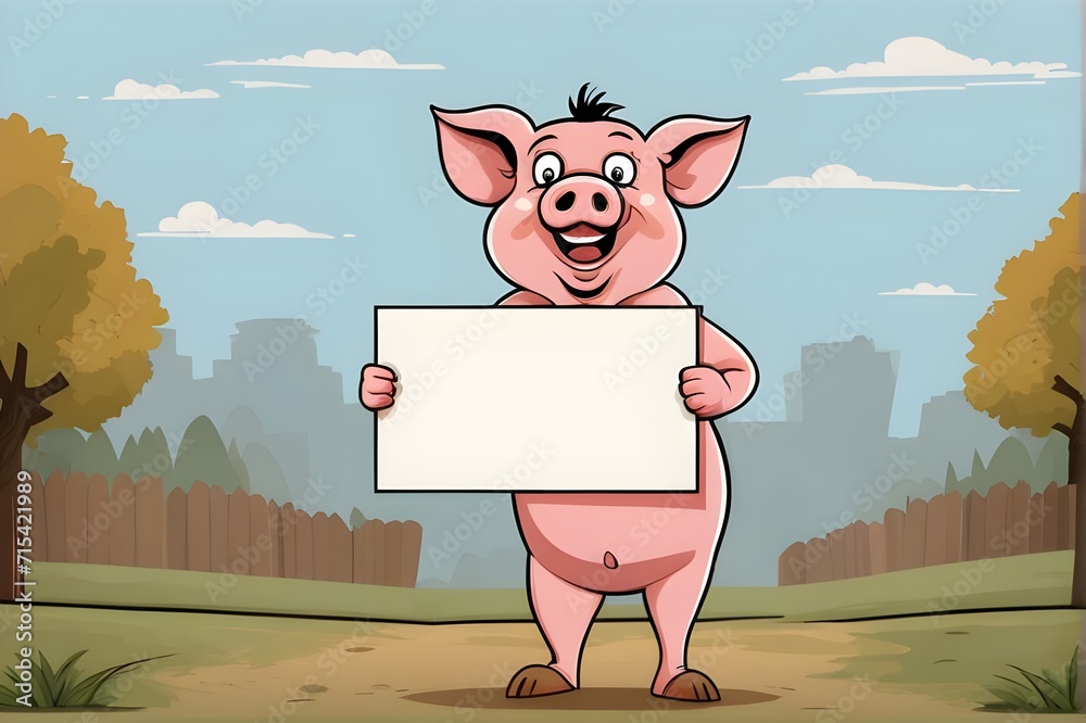 pig holding blank protest sign board cartoon illustration Stock ...