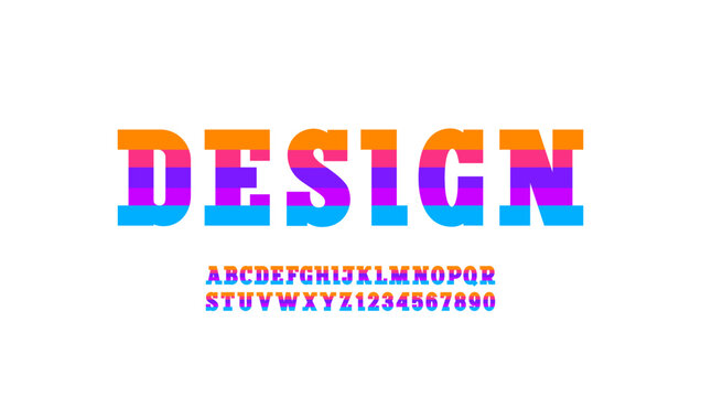 Slab serif font alphabet, playful letters from A - Z and numbers from 0 - 9, vector illustration 10EPS