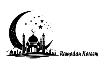 Wall Mural - black and white islamic greeting card. ramadan kareem