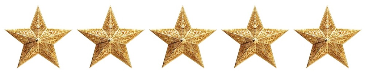 Wall Mural - Five golden stars for product rating reviews for websites and mobile applications, cut out