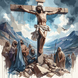 Fototapeta  - The resurrection of Jesus painting