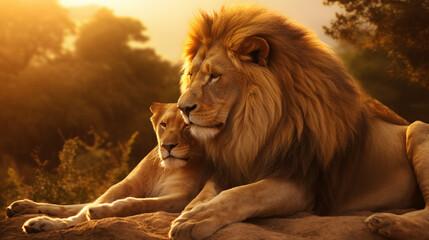 Poster - lion and lioness portrait