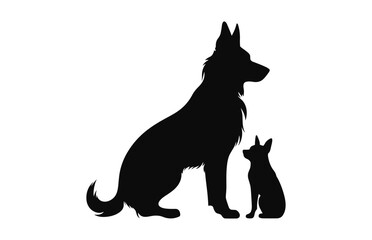 Wall Mural - A German Shepherd Dog and puppy Silhouette black vector isolated on a white background