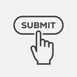 Hand pressing submit button. Hand click submit button. Vector illustration