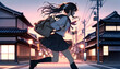 A Japanese Schoolgirl's Homeward Bound Adventure in Evening Dash