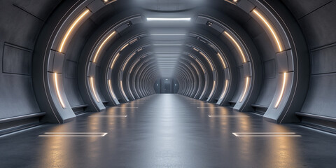 Wall Mural - Spaceship corridor. Futuristic tunnel with light. Of Empty Sci Fi Futuristic Room