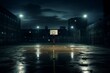 empty basketball court in night city.