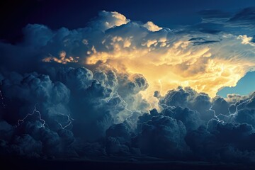 Wall Mural - Detail of a cumulonimbus cloud with strong electrical activity during a storm.