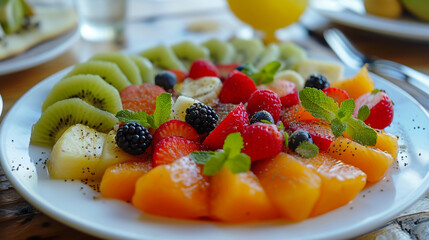 Wall Mural - A fruit salad on a plate