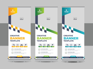 Wall Mural - business roll up banner design template or modern standee, flag banner, pull up design for print med