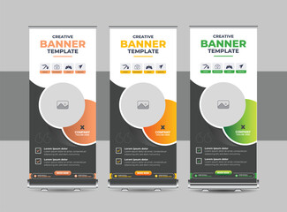 Wall Mural - multicolor corporate roll up banner design template layout vector or modern standee, pull up design 
