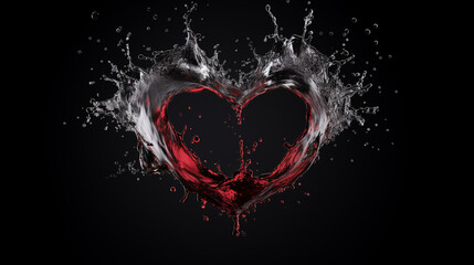 Canvas Print - Splashes of water in the shape of a heart on a black background. 3d illustration