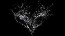 Splashes Of Water In The Shape Of A Heart On A Black Background. 3d Illustration
