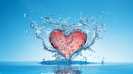 Canvas Print - Blue water heart. Illustration on blue background