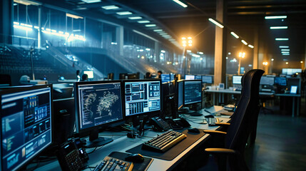 Wall Mural - Control Room Technology: An industrial control room with a technician monitoring systems and machinery