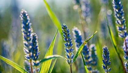 Poster - wild blue grasses in a forest macro image shallow depth of field abstract nature background