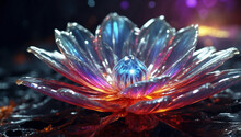 Beautiful Crystal Color Flower Made Of Glass And Gems On Magic Dark Background.