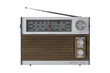 © kinovo - Authentic 70s radio receiver. Front view. Isolated on transparent background. PNG. Traces of time and scuffs on the body