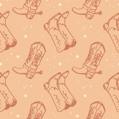 Cowboy boots sketch boho seamless pattern hand drawn vector illustration wild west concept repeating background design element for textile, print, card, web, flyer, paper, wrapping. Lifestyle, fashion