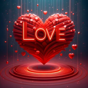 A red heart with the word love on it like 3D art , 