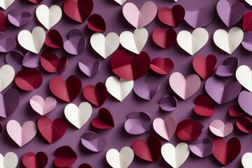 Wall Mural - Seamless pattern Paper hearts on purple background. Valentines day concept.