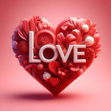 A red heart with the word love on it like 3D art , 