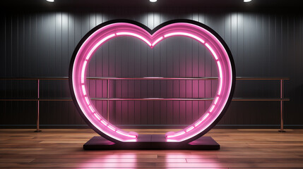 Wall Mural - Happy valentines day and stage podium decorated with heart shape lighting. pedestal scene with for product, cosmetic, advertising, show, award ceremony