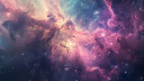 Fototapeta Kosmos - Abstract space scene background with soft pastel nebulae and twinkling stars