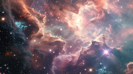 Wall Mural - Abstract space scene background with soft pastel nebulae and twinkling stars