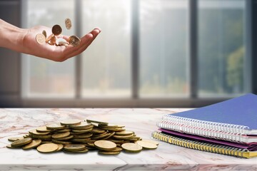 Poster - Young person making stack of coin. finance concept