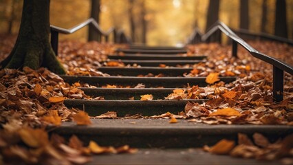 stairs adorned with autumn leaves