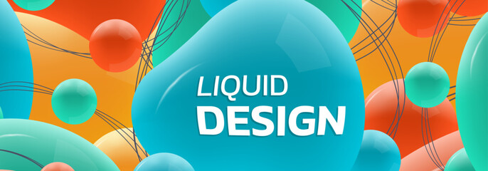 Canvas Print - abstract shape banner or background with liquid or fluid 3d shapes. dynamic header design template w