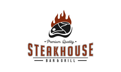 Wall Mural - vintage steak house logo. retro style grill restaurant emblem, badge, design element template illustration