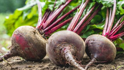 Wall Mural - freshly harvested beetroots on the ground beetroot