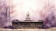Artistic watercolor depiction of an Ash Wednesday altar scene, cross of ashes, and purple accents, serene and contemplative atmosphere, traditional watercolor.