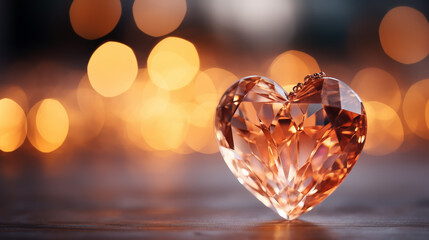 Wall Mural - transparent glass heart on bokeh background, love concept