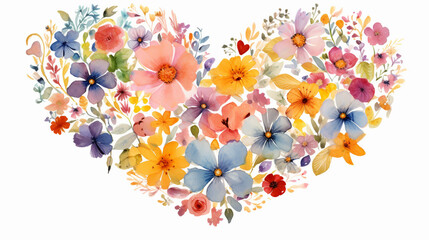 Wall Mural - Abstract, watercolor, heart-shaped flowers, flowers, feathers, painting, plants, and graffiti