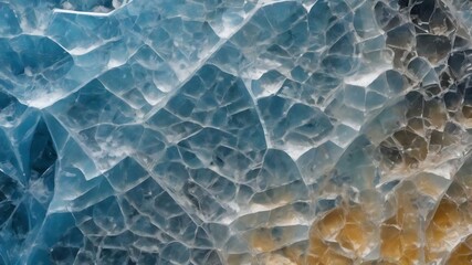 Ice surface texture macro shot on a blue wallpaper