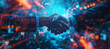 © Enrique - Group of multinational people shaking hands and digital technology concept. Wide angle visual for banners or advertisements