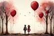 Minimalist Valentine's Day Drawing Full of Balloons and Hearts, Balloons of Love Floating in a Stylish and Minimal Scene Image
