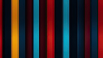 Poster - vertical, precise lines in a vibrant color palette of blue, red, or yellow, forming a flat and repeating pattern on a sleek black background, showcasing clean and shining lines. SEAMLESS PATTERN.