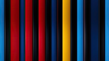 Poster - vertical, precise lines in a vibrant color palette of blue, red, or yellow, forming a flat and repeating pattern on a sleek black background, showcasing clean and shining lines. SEAMLESS PATTERN.