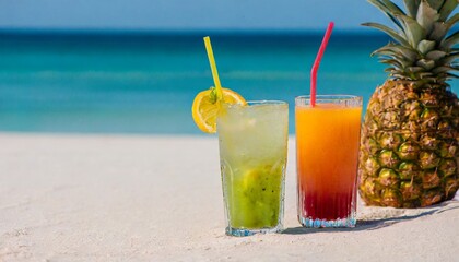 Wall Mural - fresh tropical cocktail on beautiful sunny beach