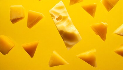 Wall Mural - some triangular cheese floating in ther with a yellow background generated