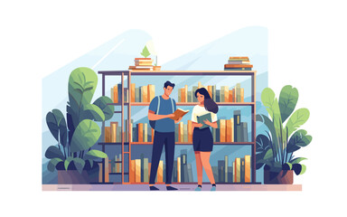 couple in bookstore vector flat minimalistic isolated illustration